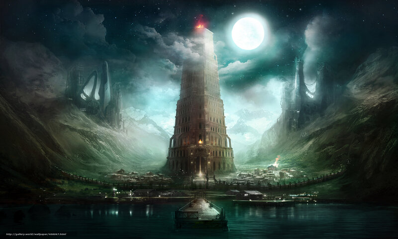Mystical Tower Under the Moon