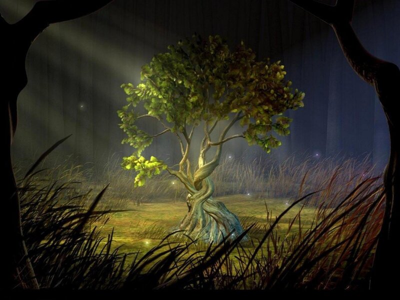 mystical tree in a forest clearing