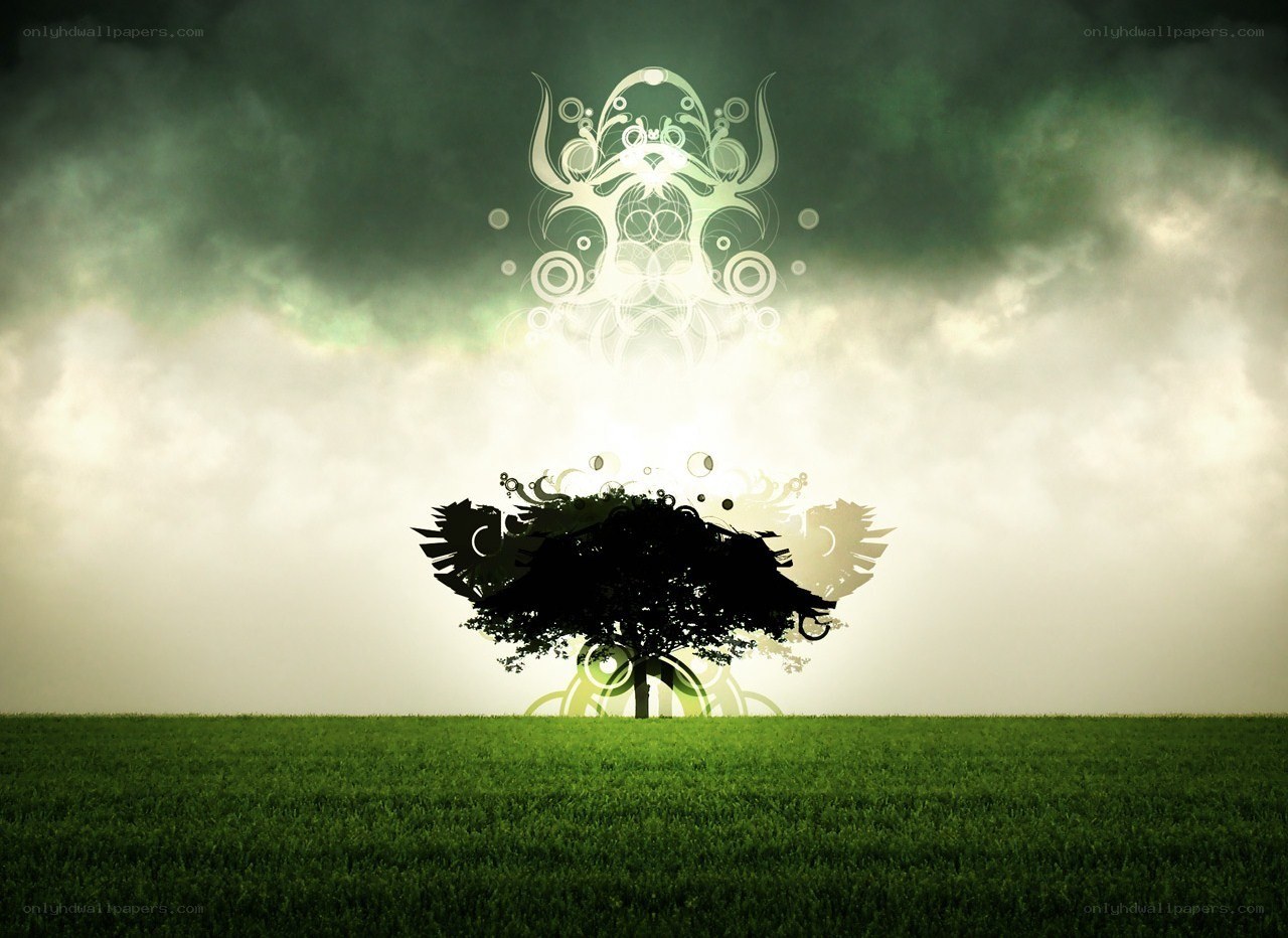 mystical tree in a green field