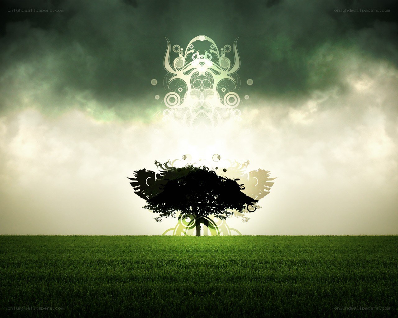 mystical tree in a green field