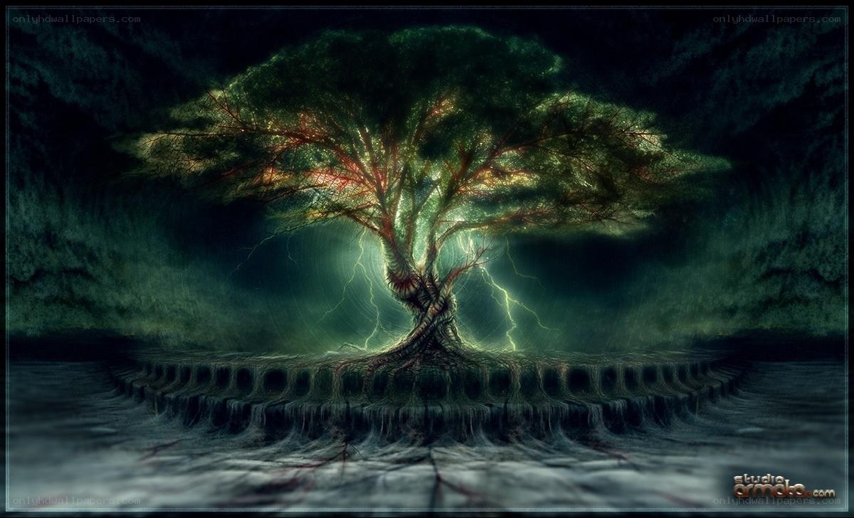 mystical tree with lightning