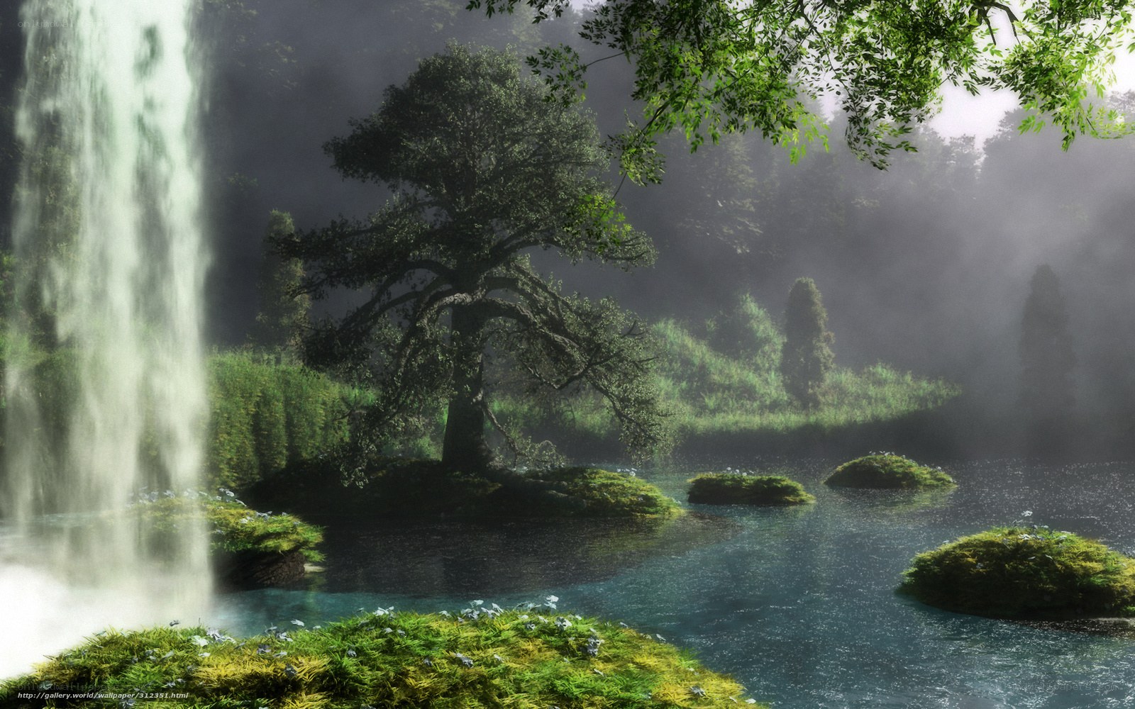 Mystical waterfall forest