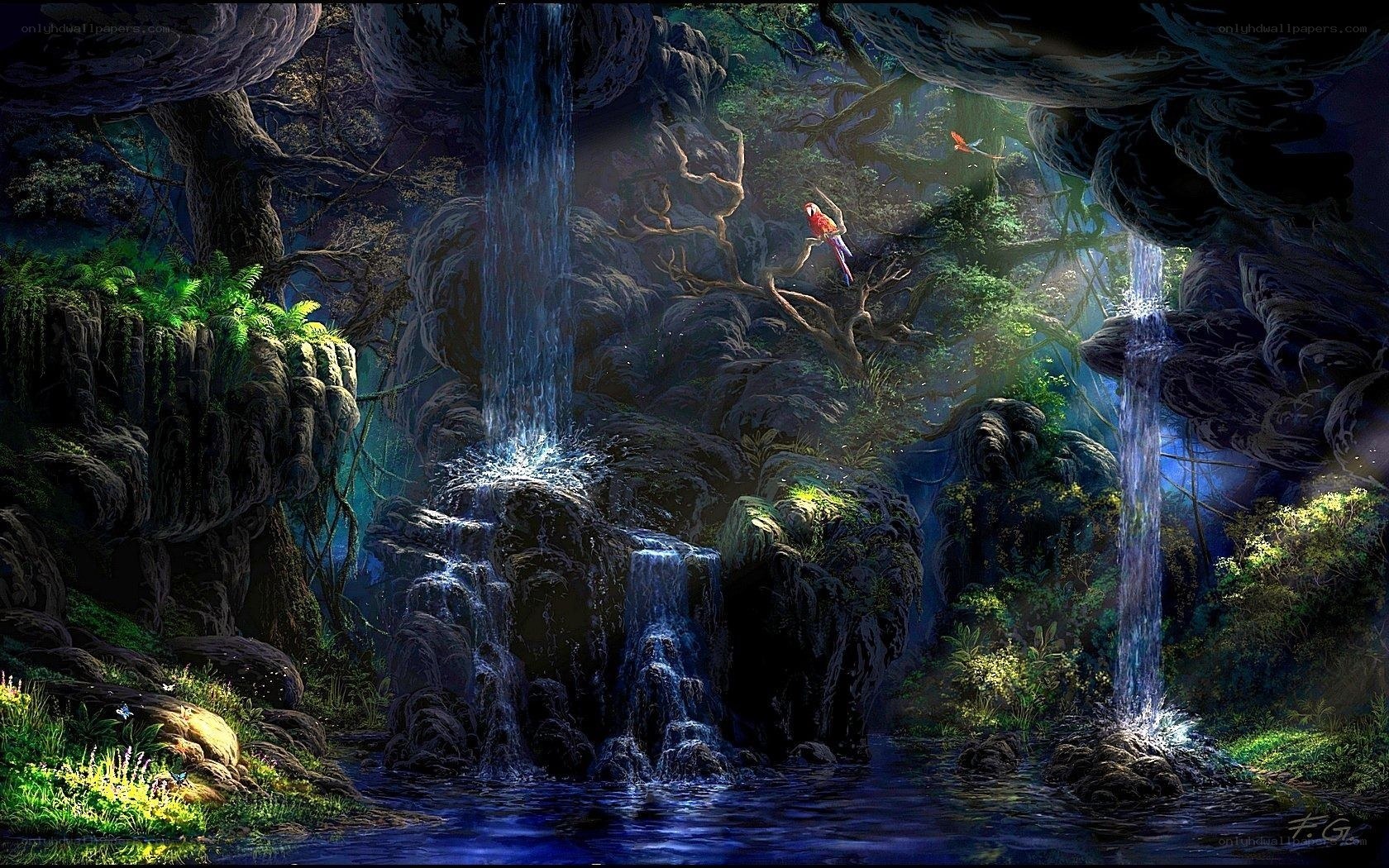 Mystical waterfall forest