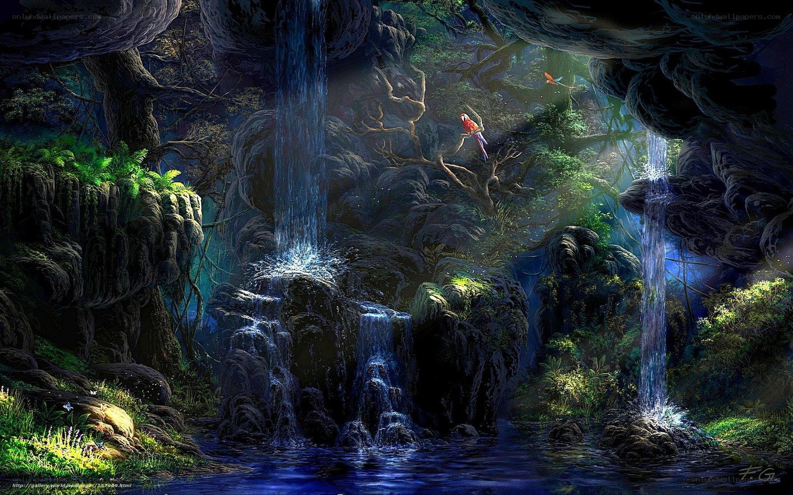 Mystical waterfall forest