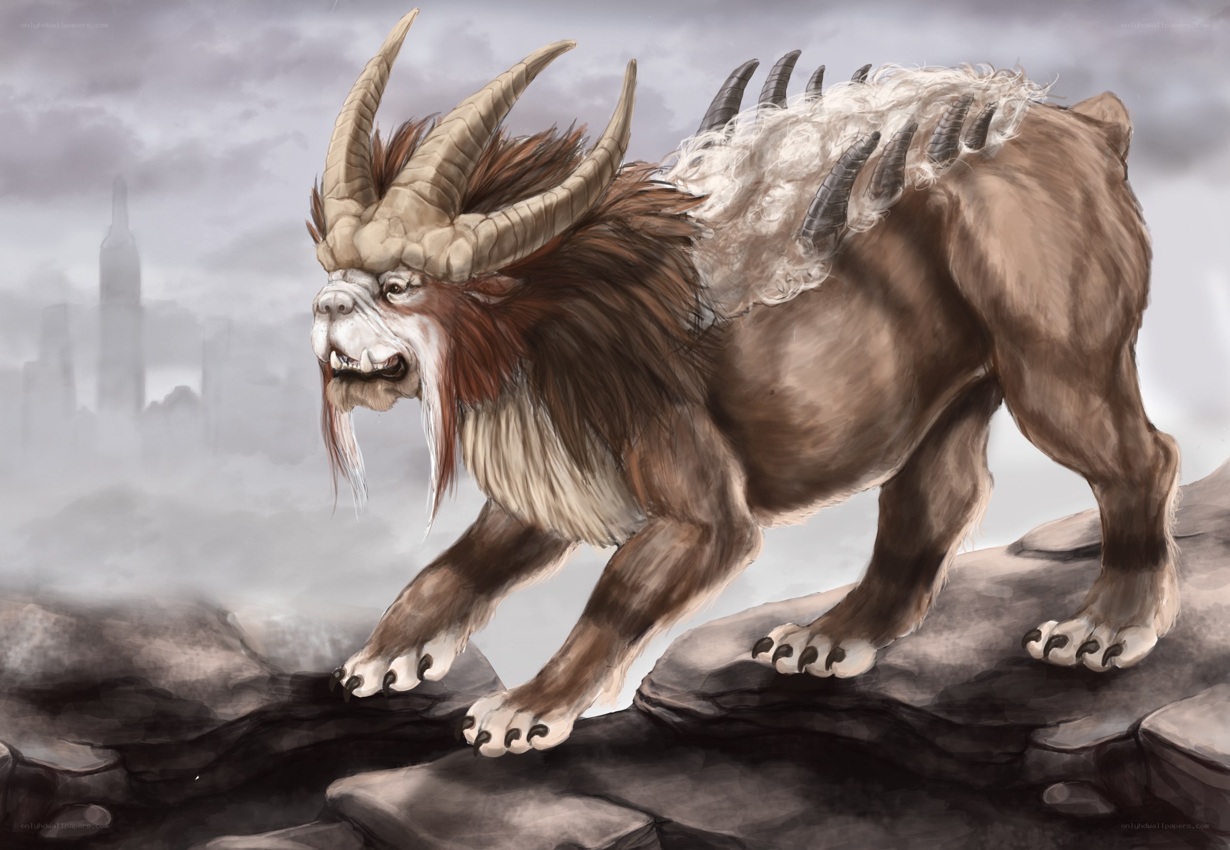 mythical beast on rocky cliff