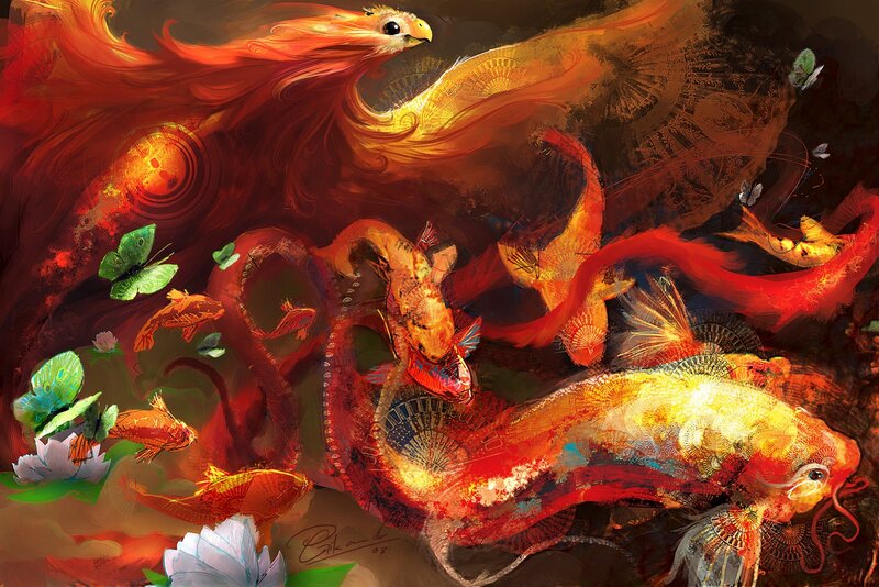 Mythical Bird and Fish