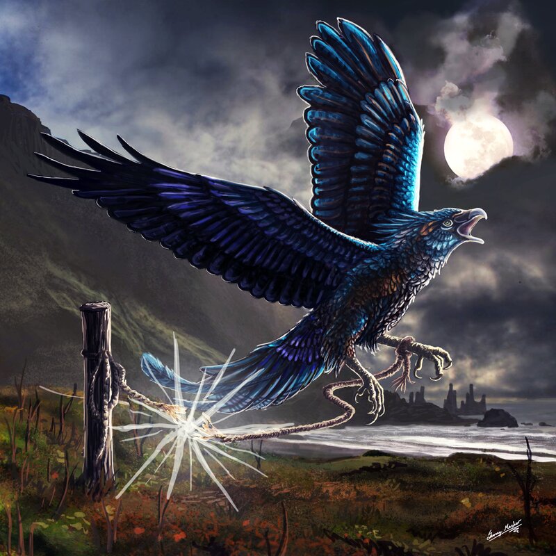 Mythical bird in moonlight