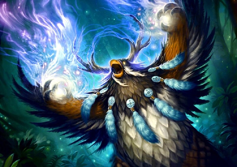 Mythical Bird with Antlers — Blue