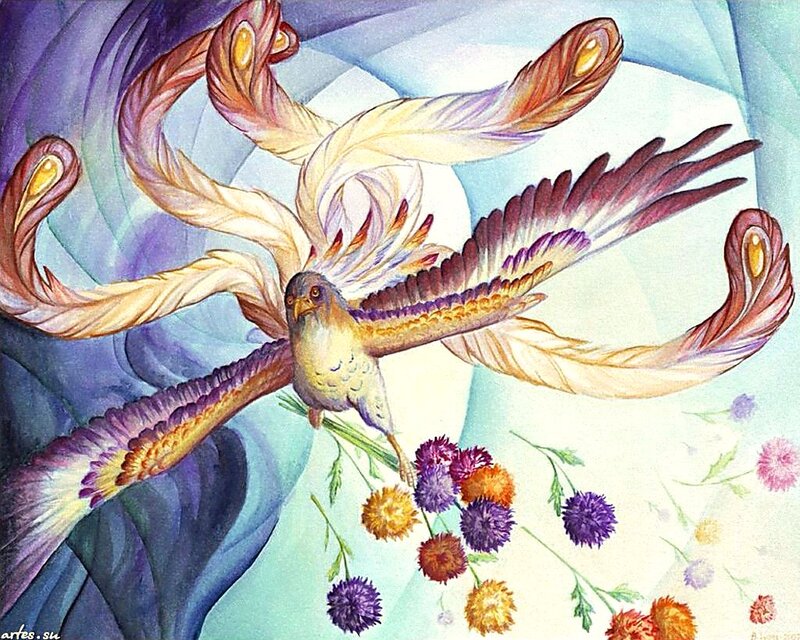 Mythical Bird with Flowers