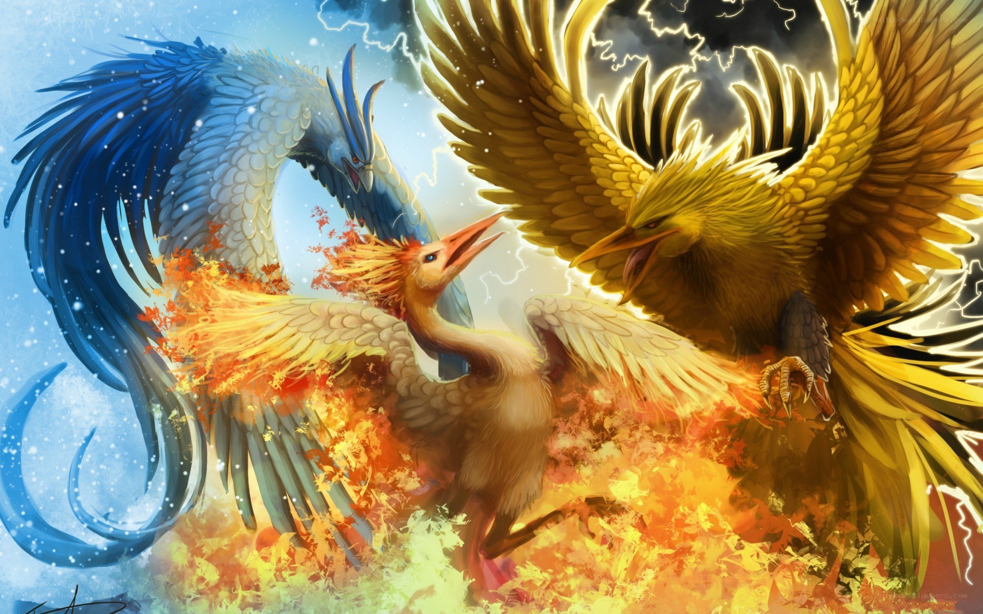 Mythical birds in battle