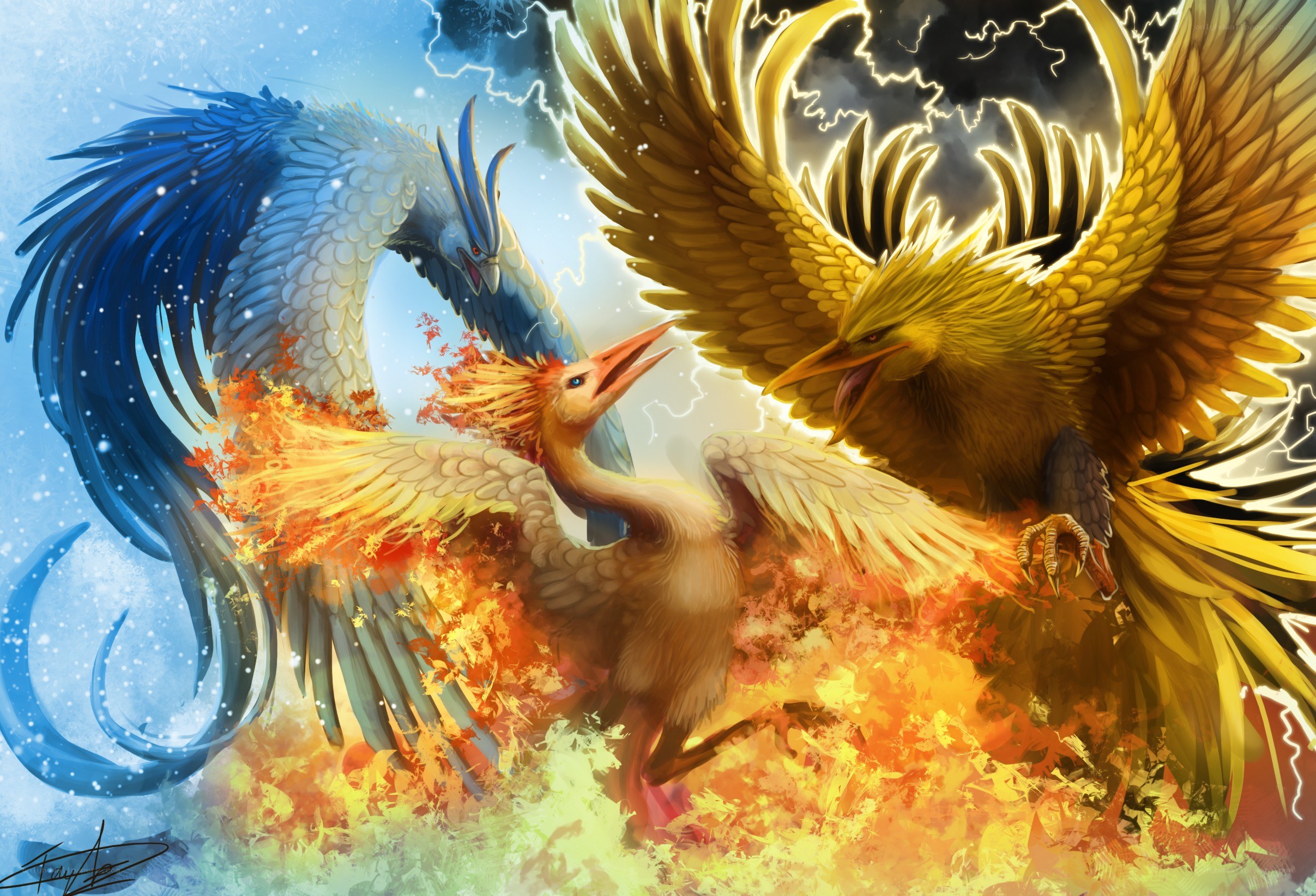 Mythical birds in battle