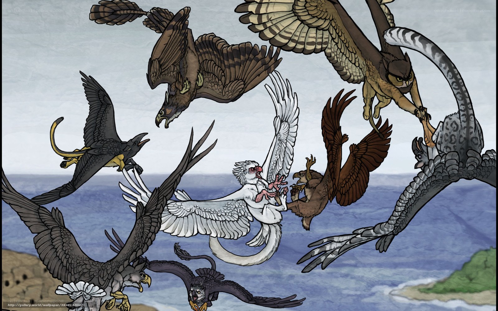 Mythical birds in flight