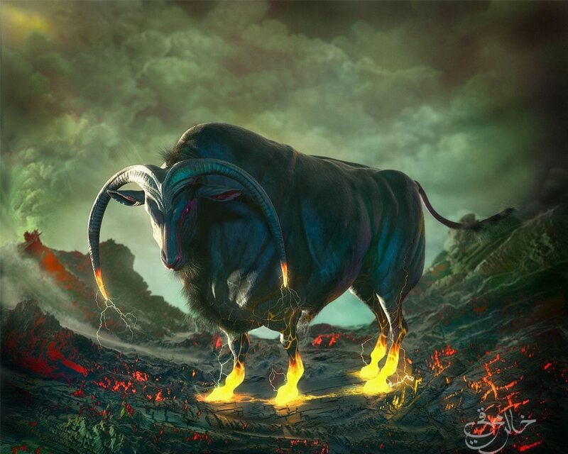 Mythical Bull in Lava