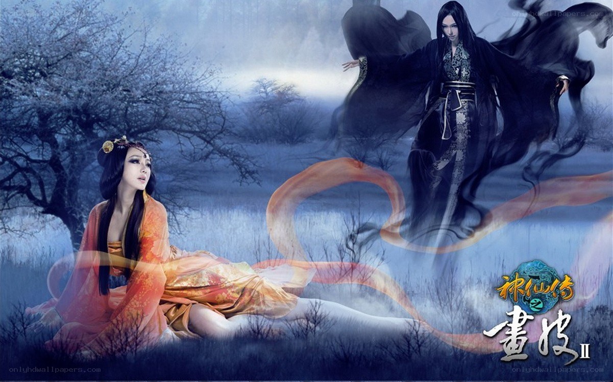 Mythical couple in a dreamy landscape