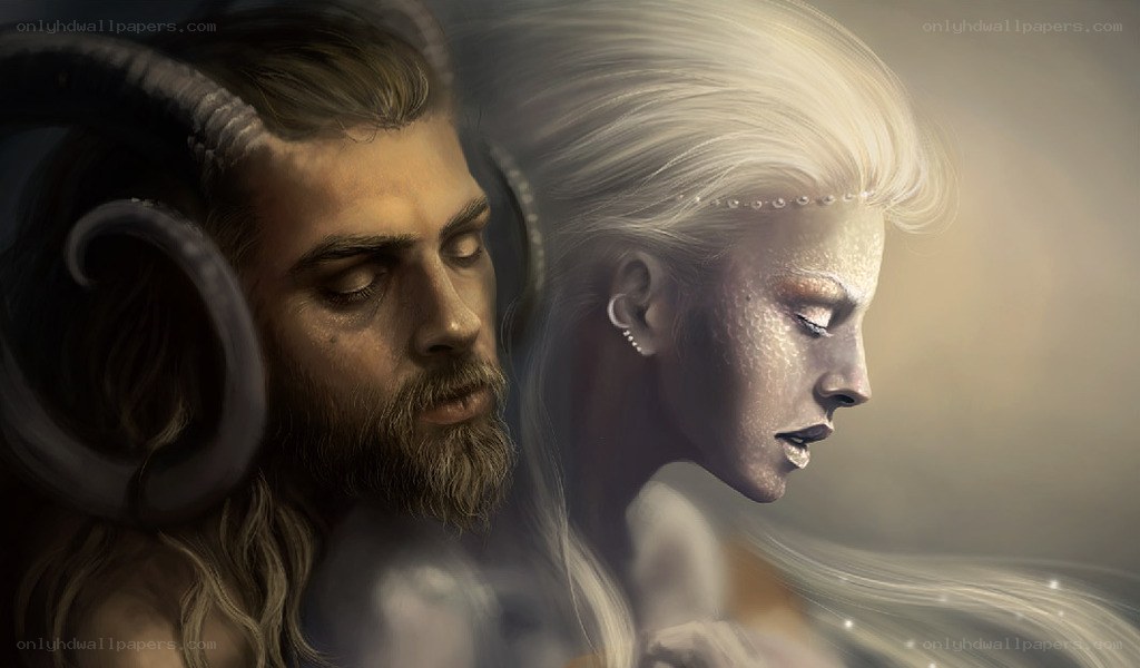 mythical couple in profile