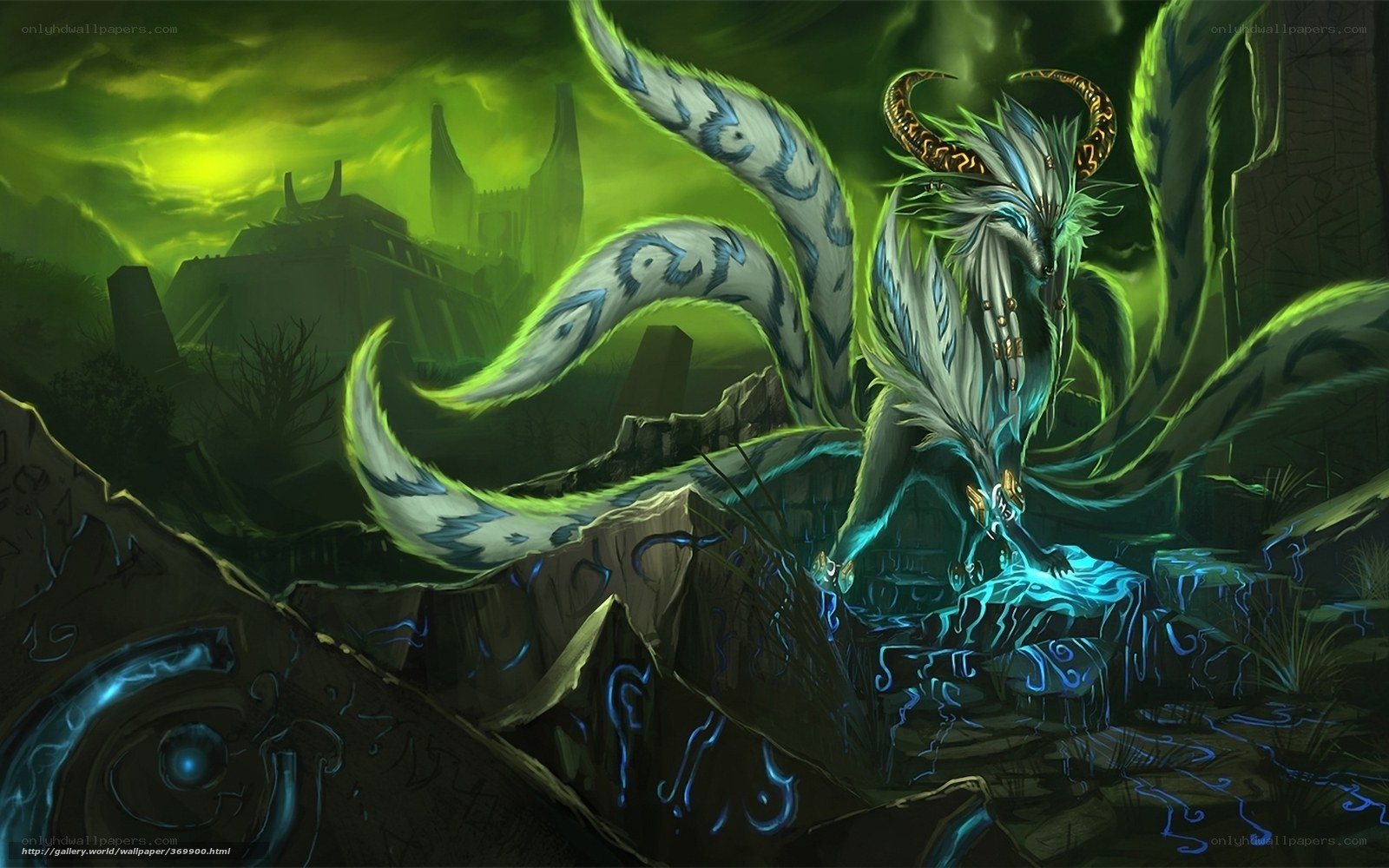 Mythical creature in a dark landscape
