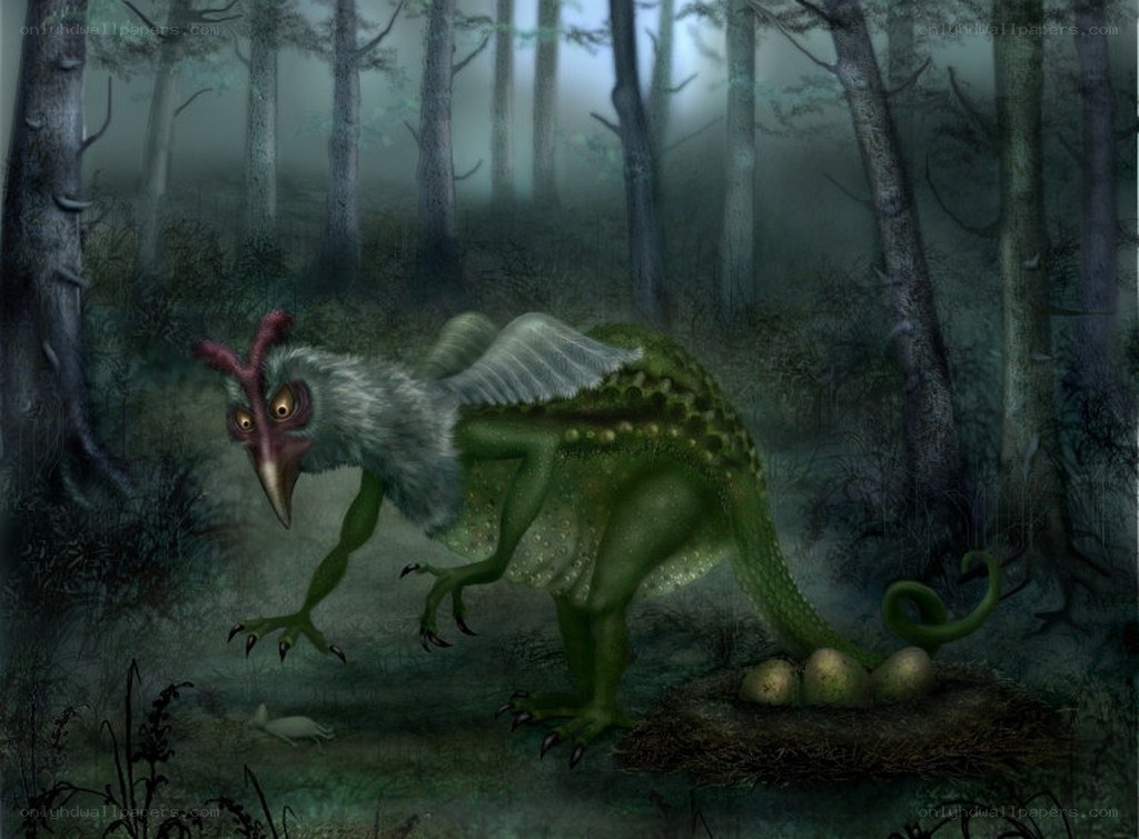 Mythical creature in a misty forest