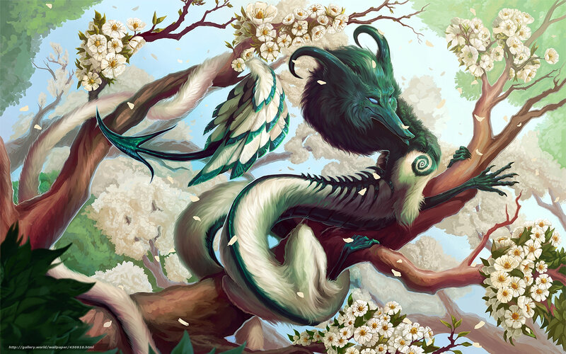 mythical creature in blossoming tree