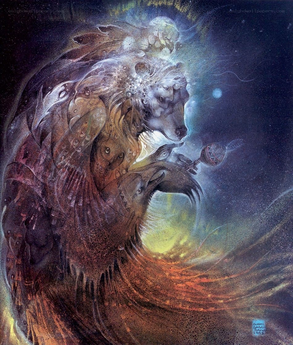 Mythical creature in cosmic swirl
