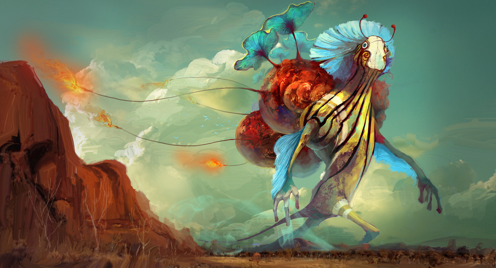 Mythical creature in desert landscape