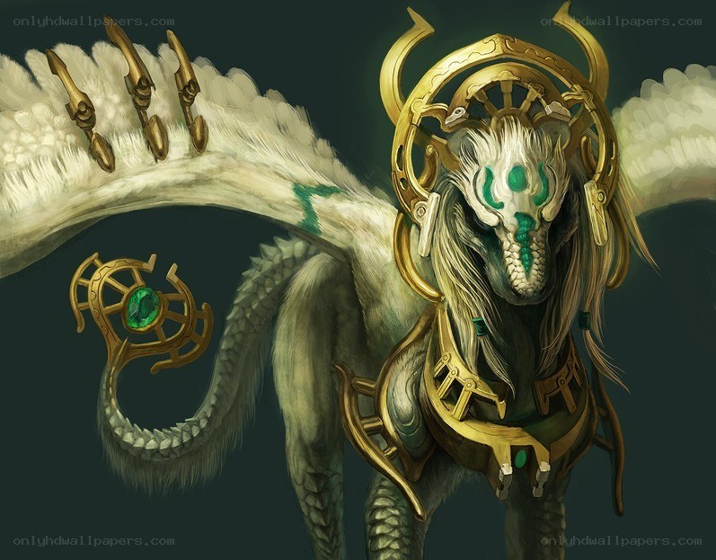 mythical creature with golden armor
