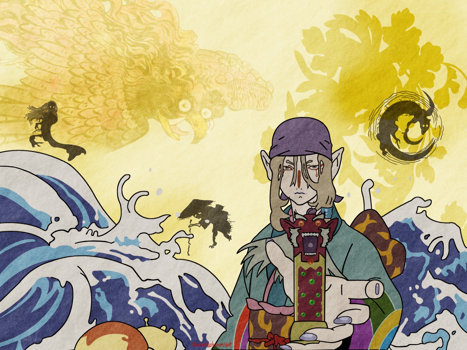 mythical creature with staff