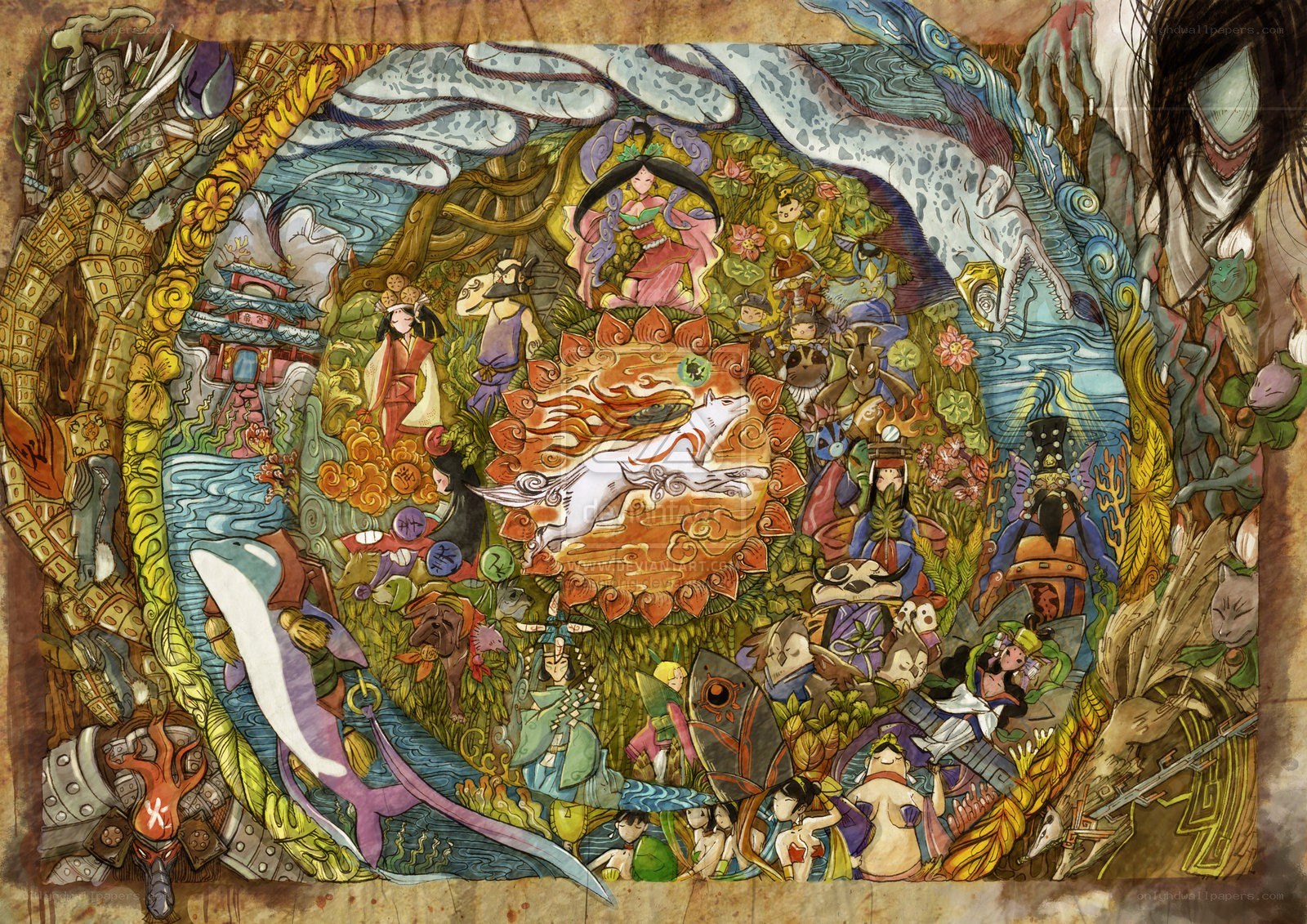Mythical creatures and deities collage