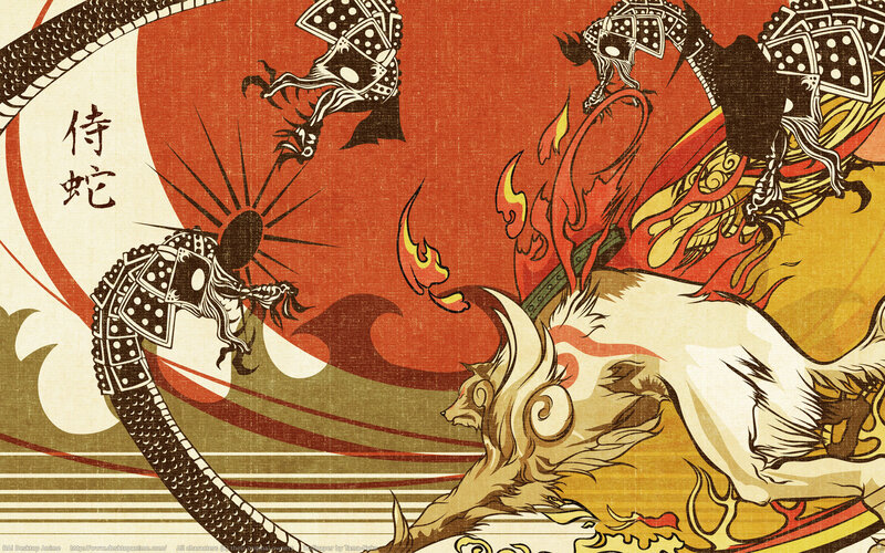 Mythical Creatures Fighting — Red, Dramatic, Illustration, Dragon, Snake, Flame