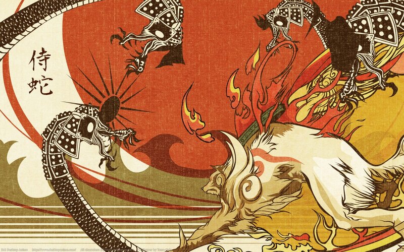 Mythical Creatures Fighting — Red, Dramatic, Illustration