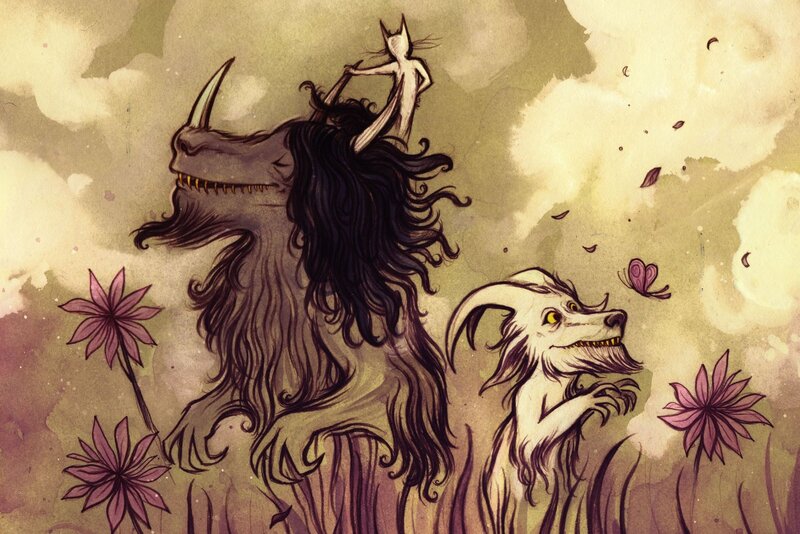 Mythical creatures in a dreamy field