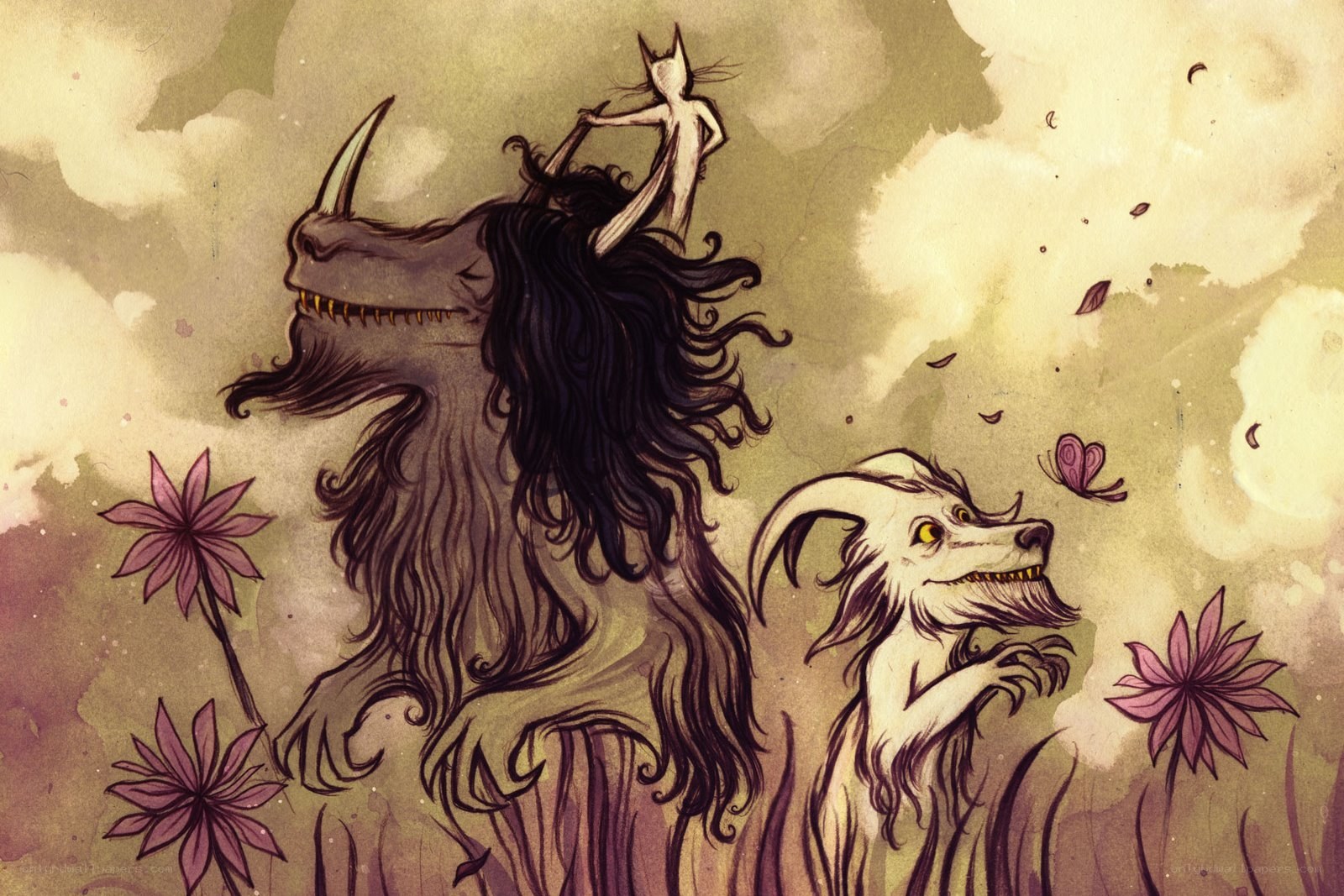 Mythical creatures in a dreamy field