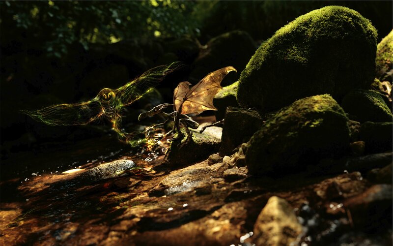 Mythical creatures in a forest stream
