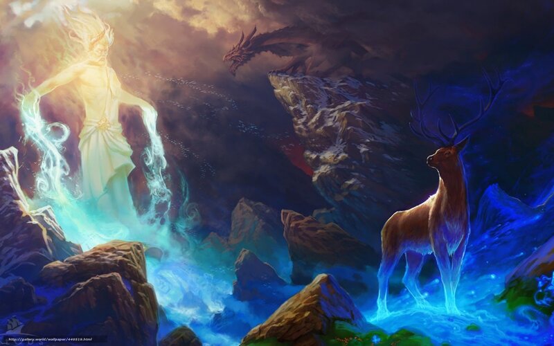 Mythical creatures in a mystical landscape