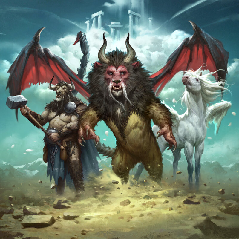 Mythical Creatures in Battle — Blue, Dramatic