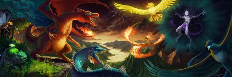 Mythical creatures in epic battle