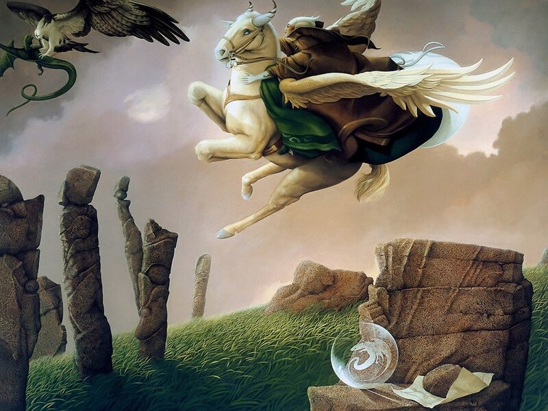 Mythical creatures in flight