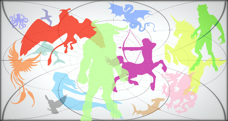 Mythical creatures silhouettes