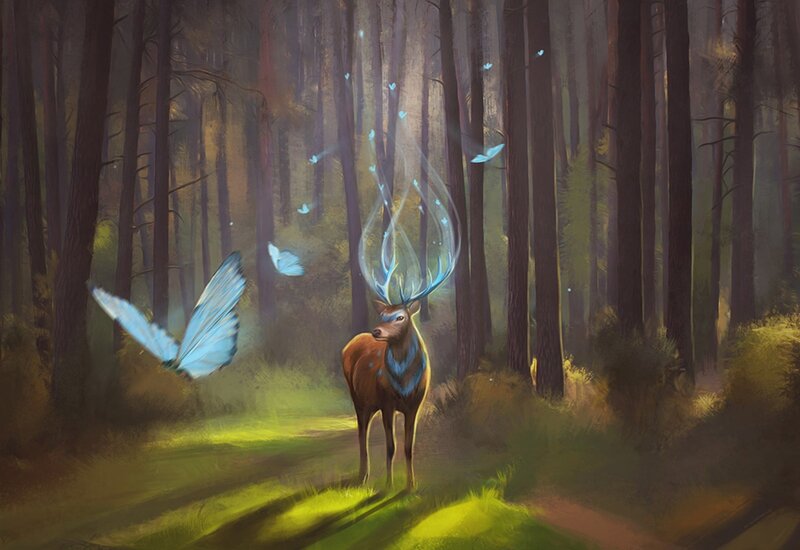 Mythical Deer in Forest — Brown