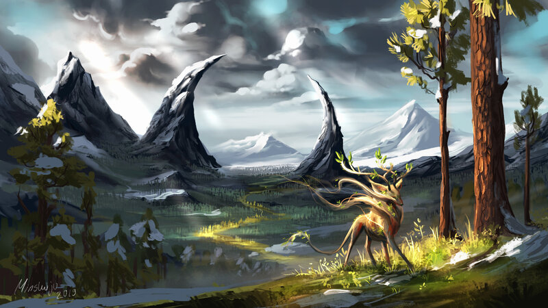 Mythical Deer in Forest — Green