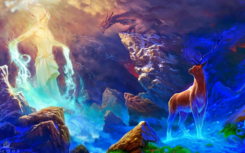 Mythical Deer on Rocks