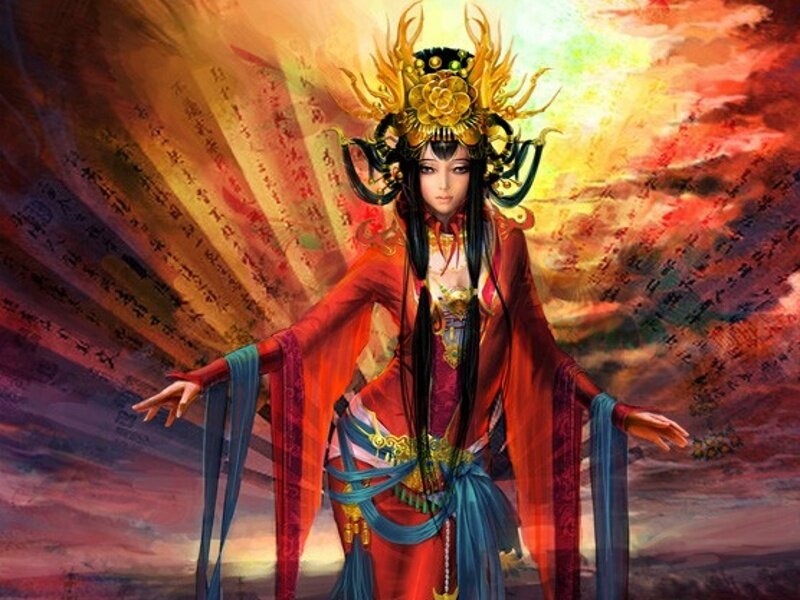 mythical figure in red robes