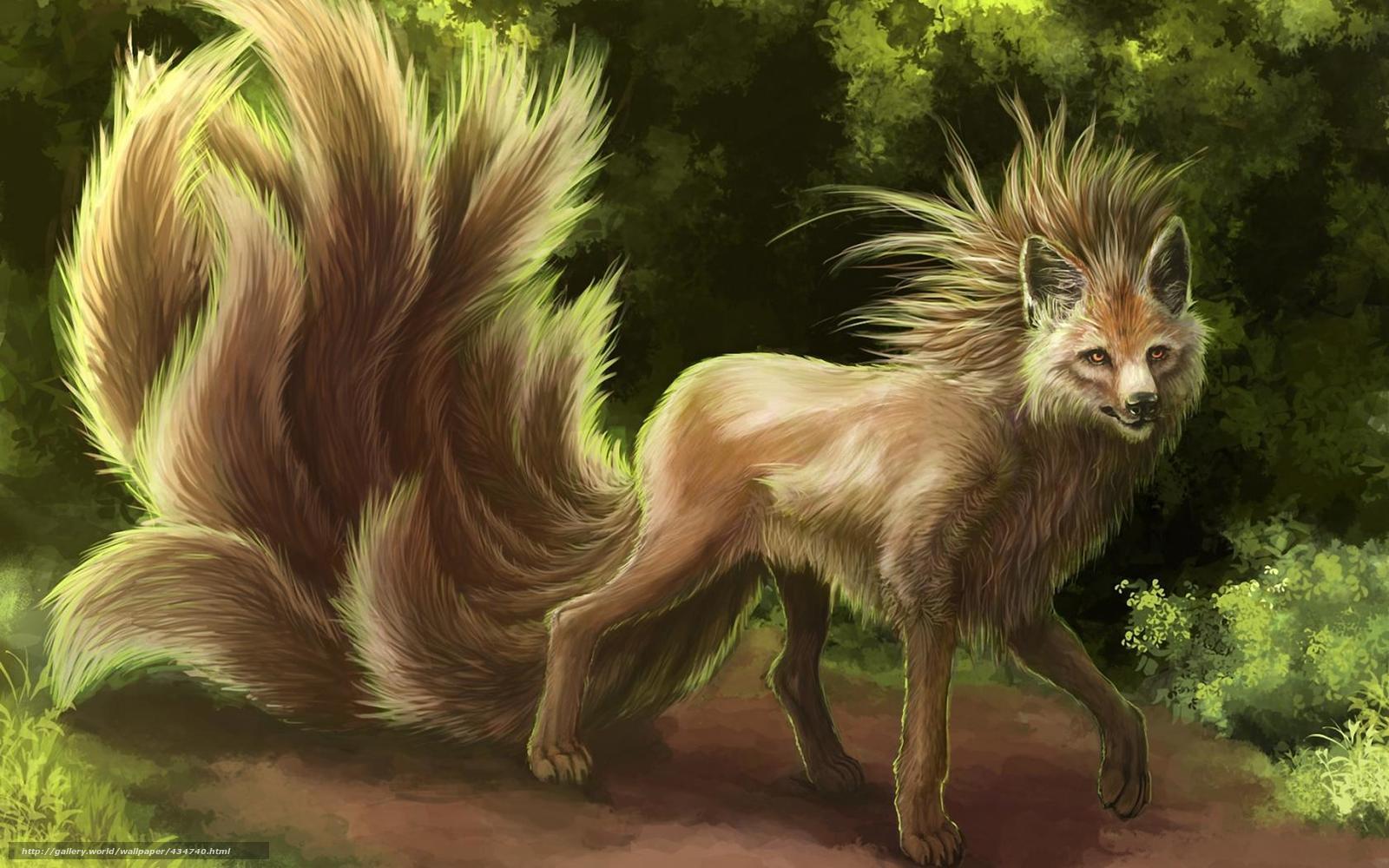 Mythical fox with nine tails