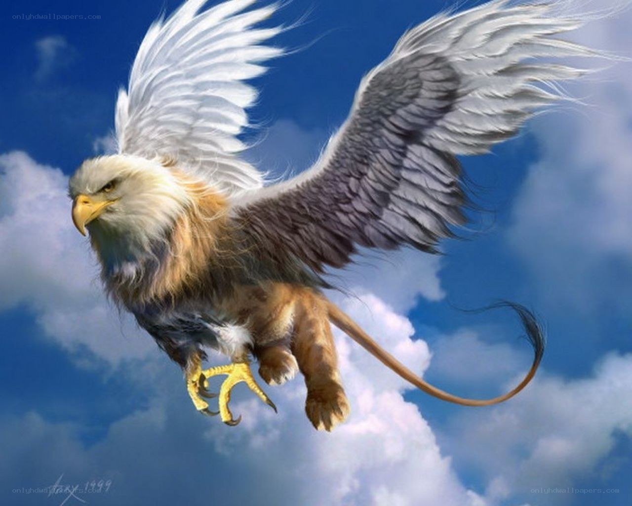 mythical griffin in flight