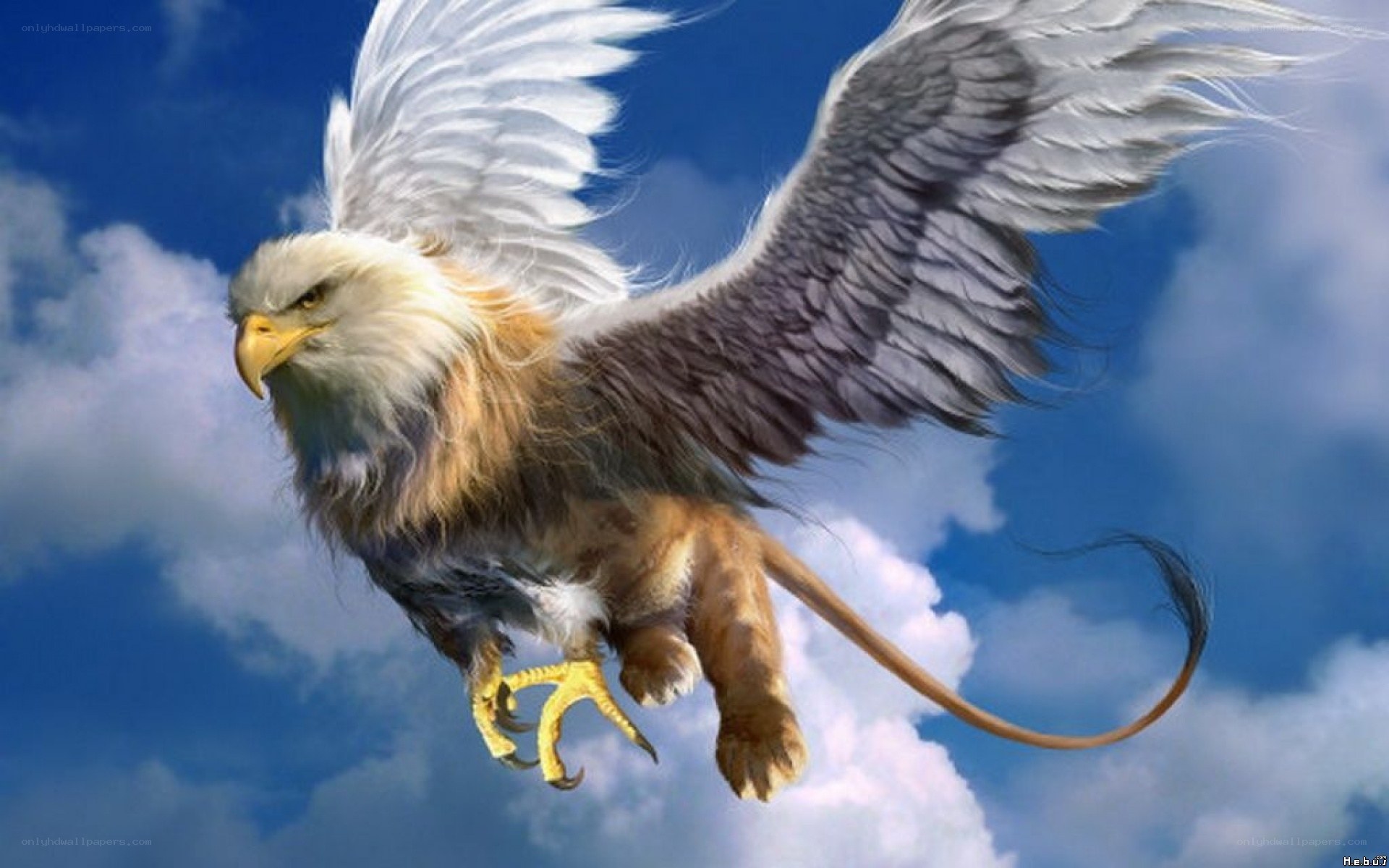 mythical griffin in flight