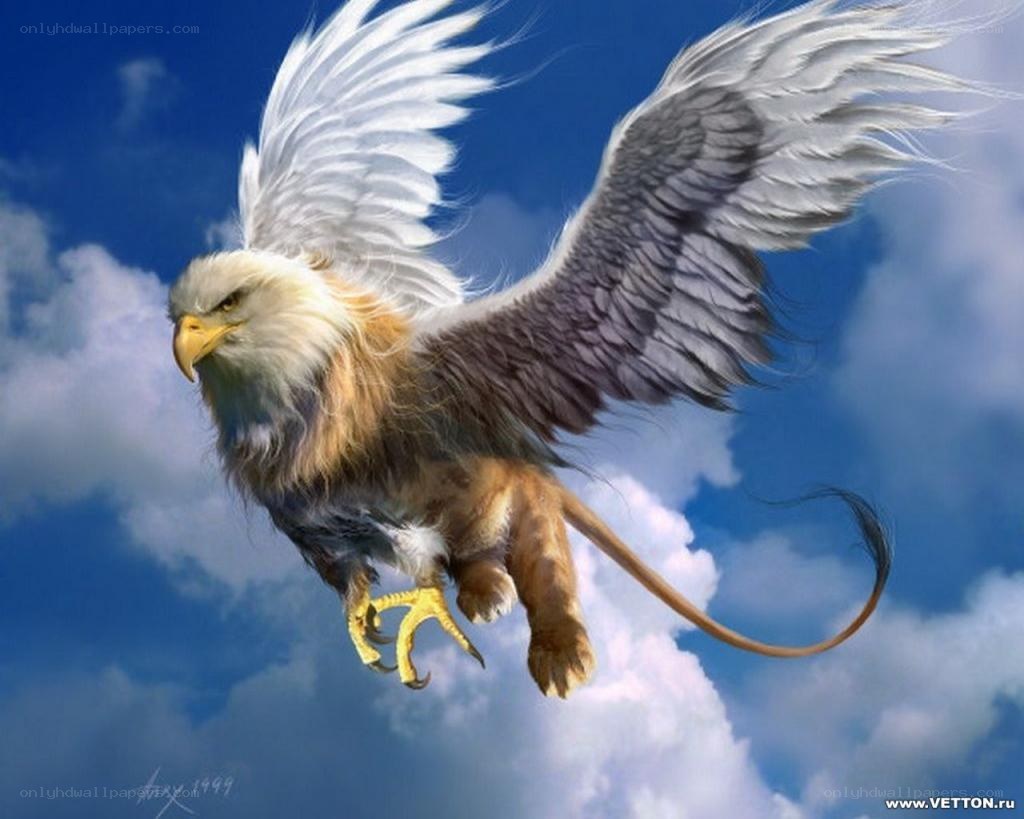 mythical griffin in flight