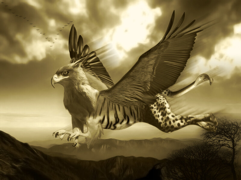 mythical griffin in flight