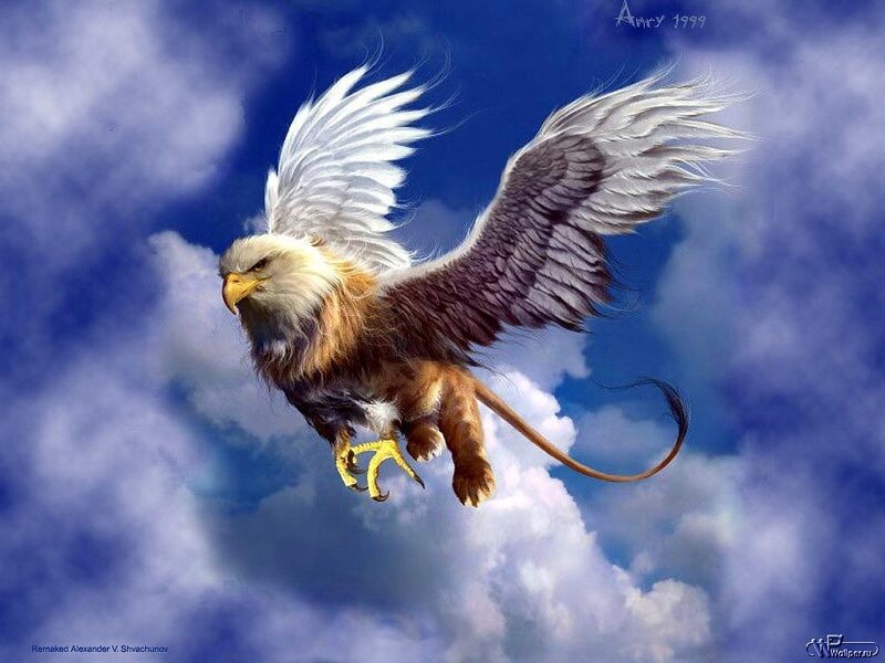 Mythical Griffin in Flight — Blue