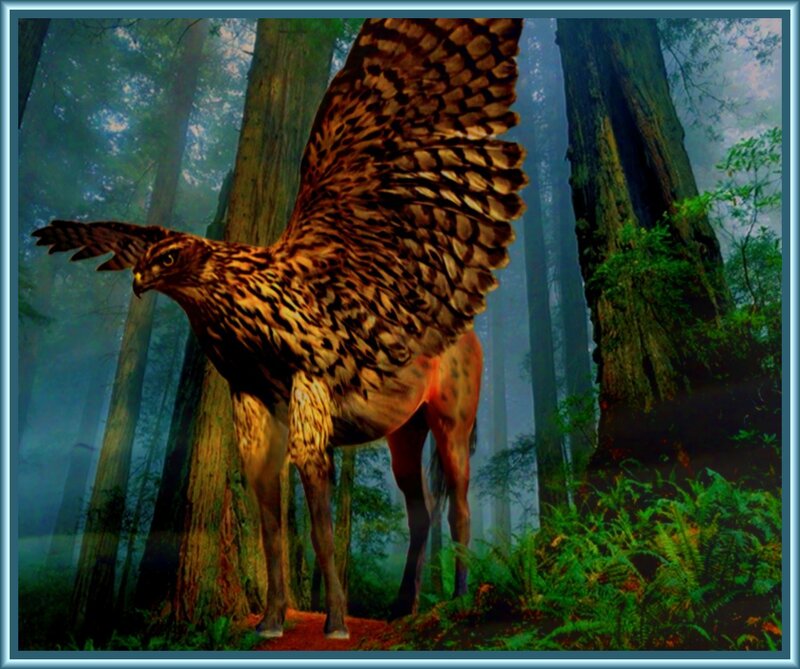 mythical griffin in forest