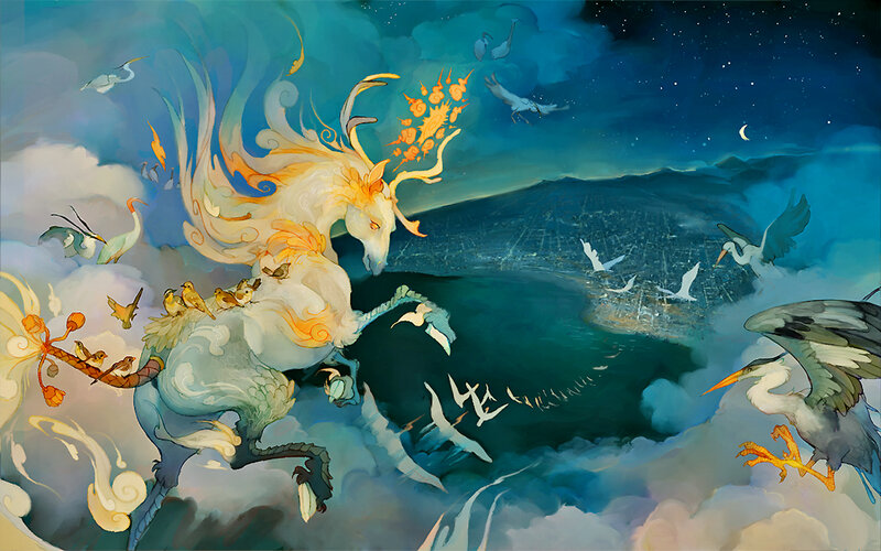 Mythical Horse in Clouds