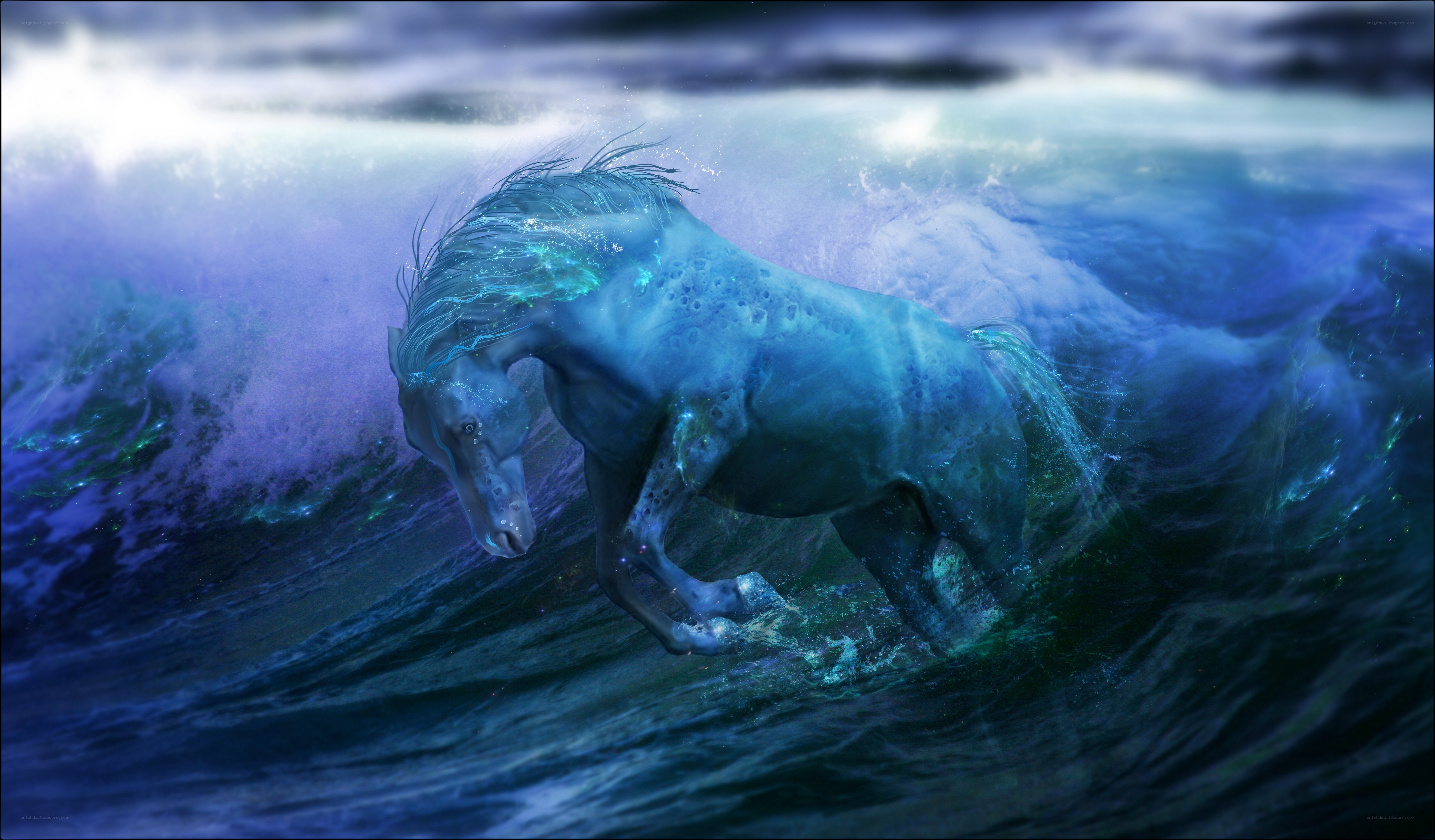 mythical horse in ocean waves